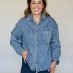 Denim Button Down Blouse, Styled - Miou Muse