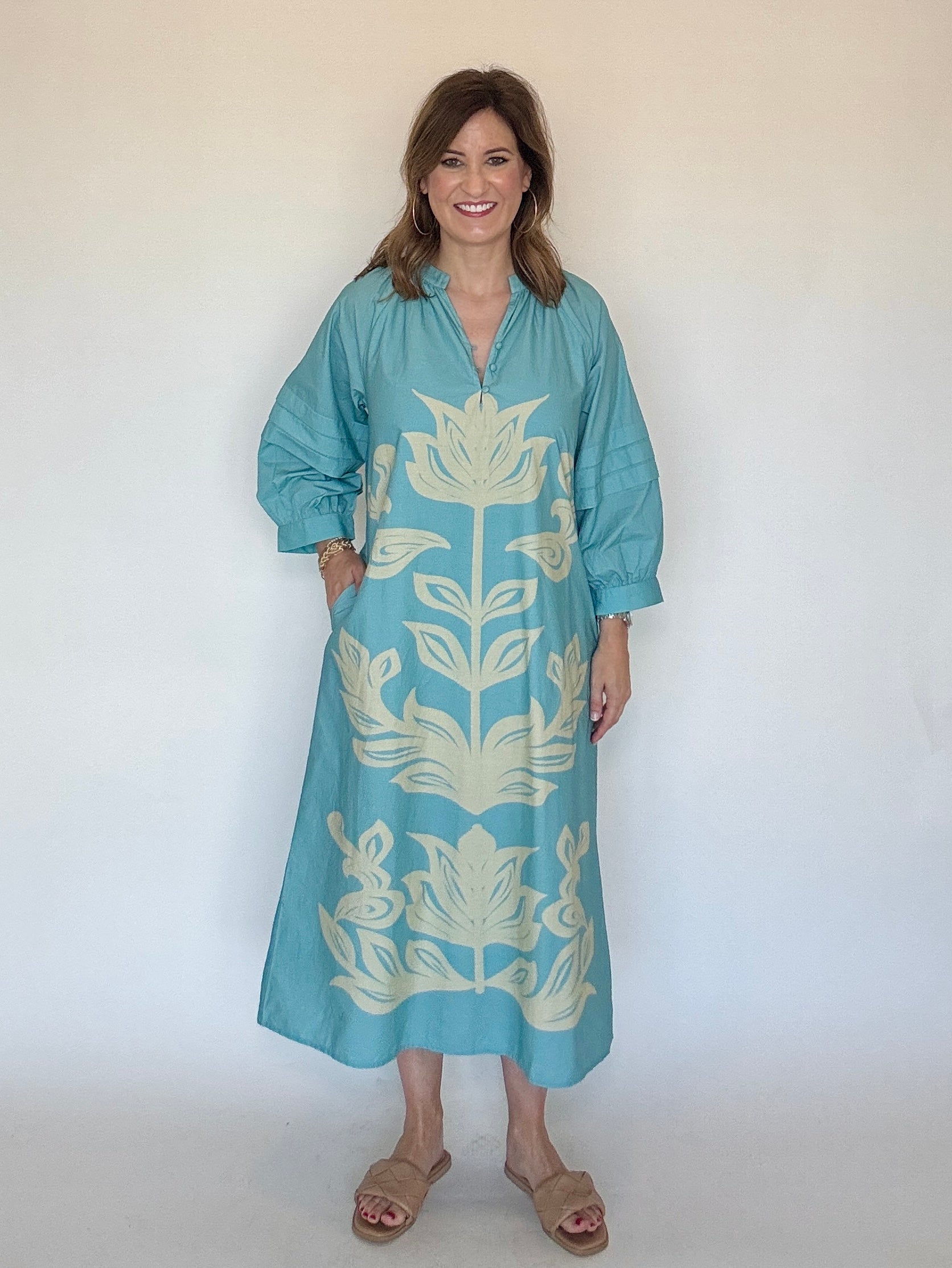 Puff Sleeve Floral Print Dress, Detail - THML