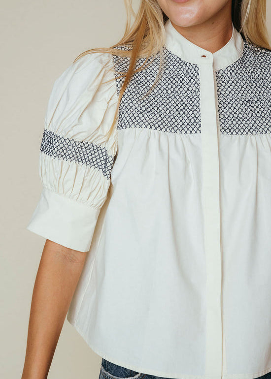 Sutton Blouse Bone/Navy Stitching