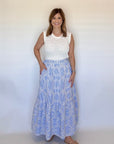 Blue Embroidered Maxi Skirt