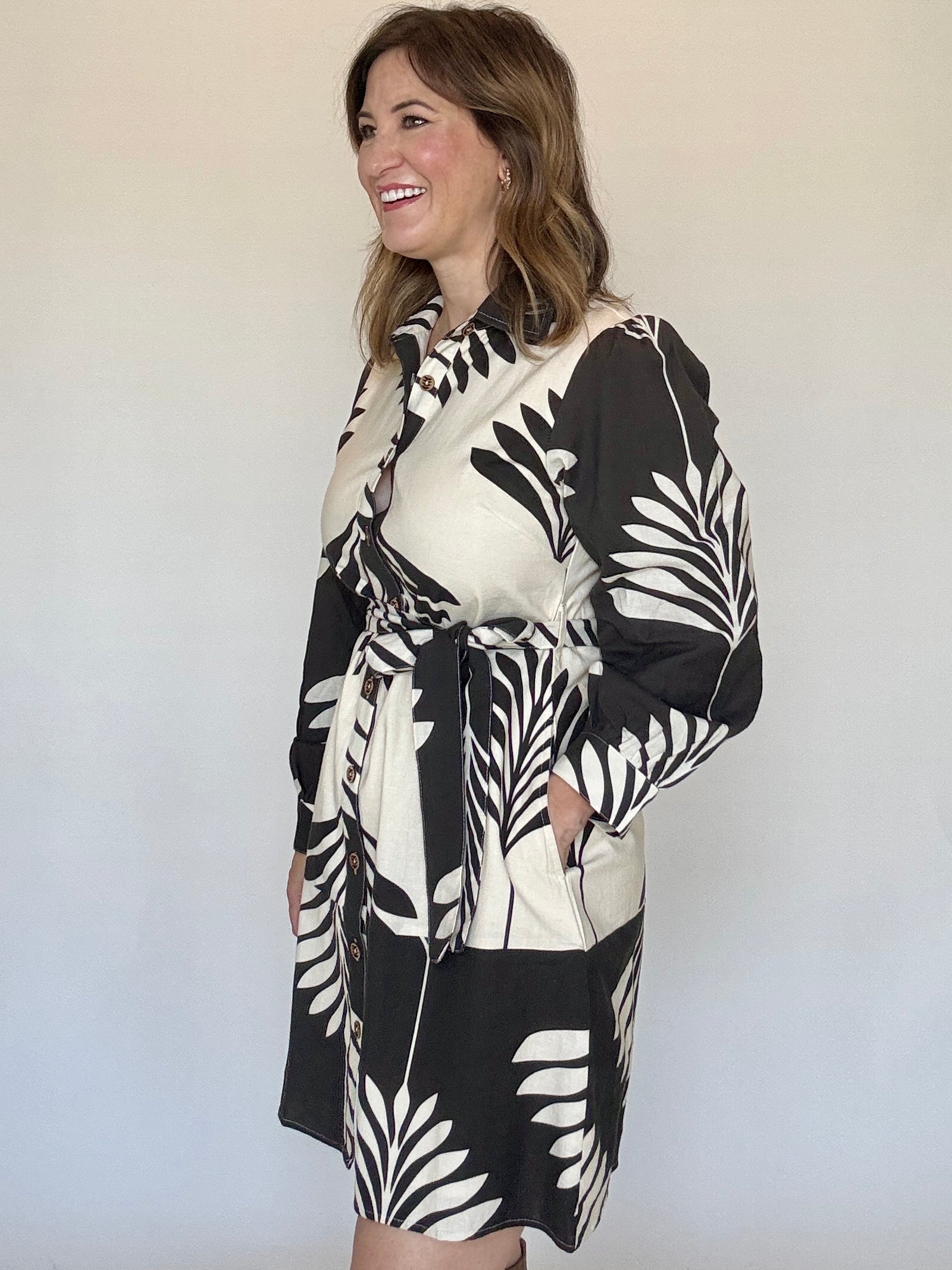 Linen Blend Shirt Mini Dress, Styled - Azura