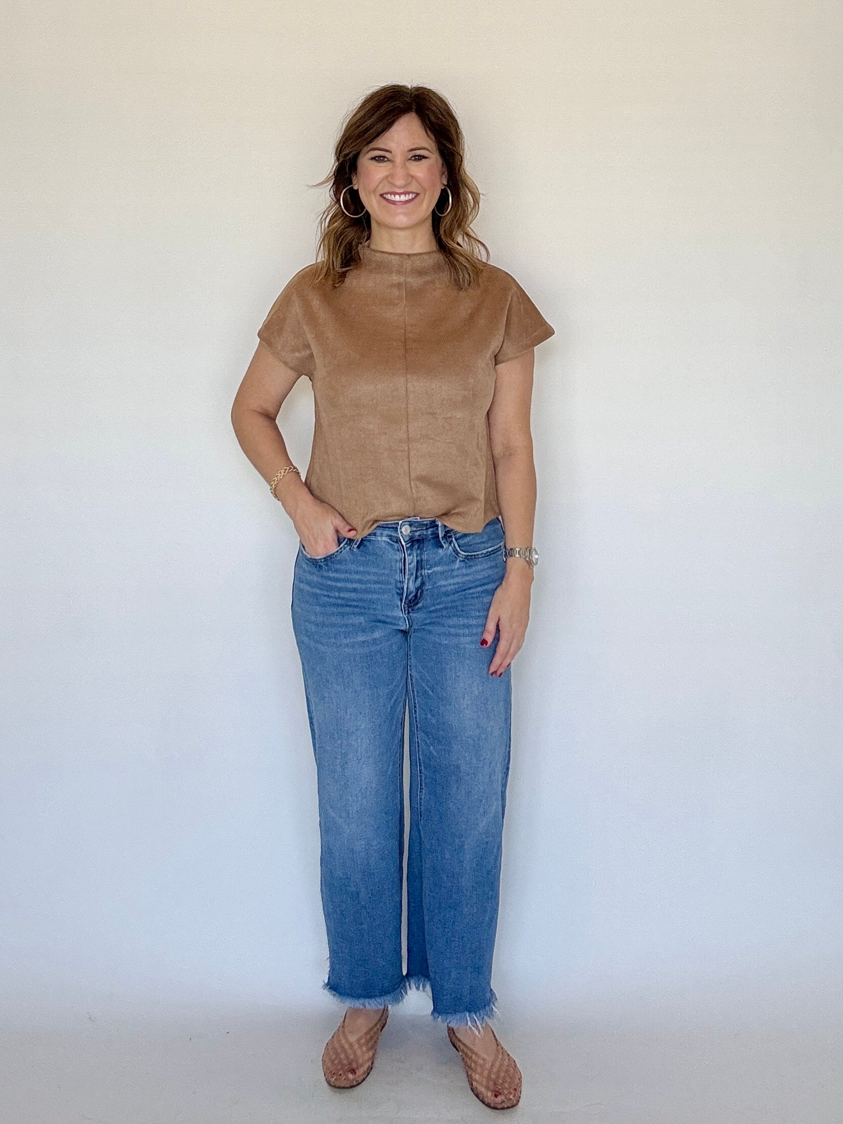 Camel SS Suede Top