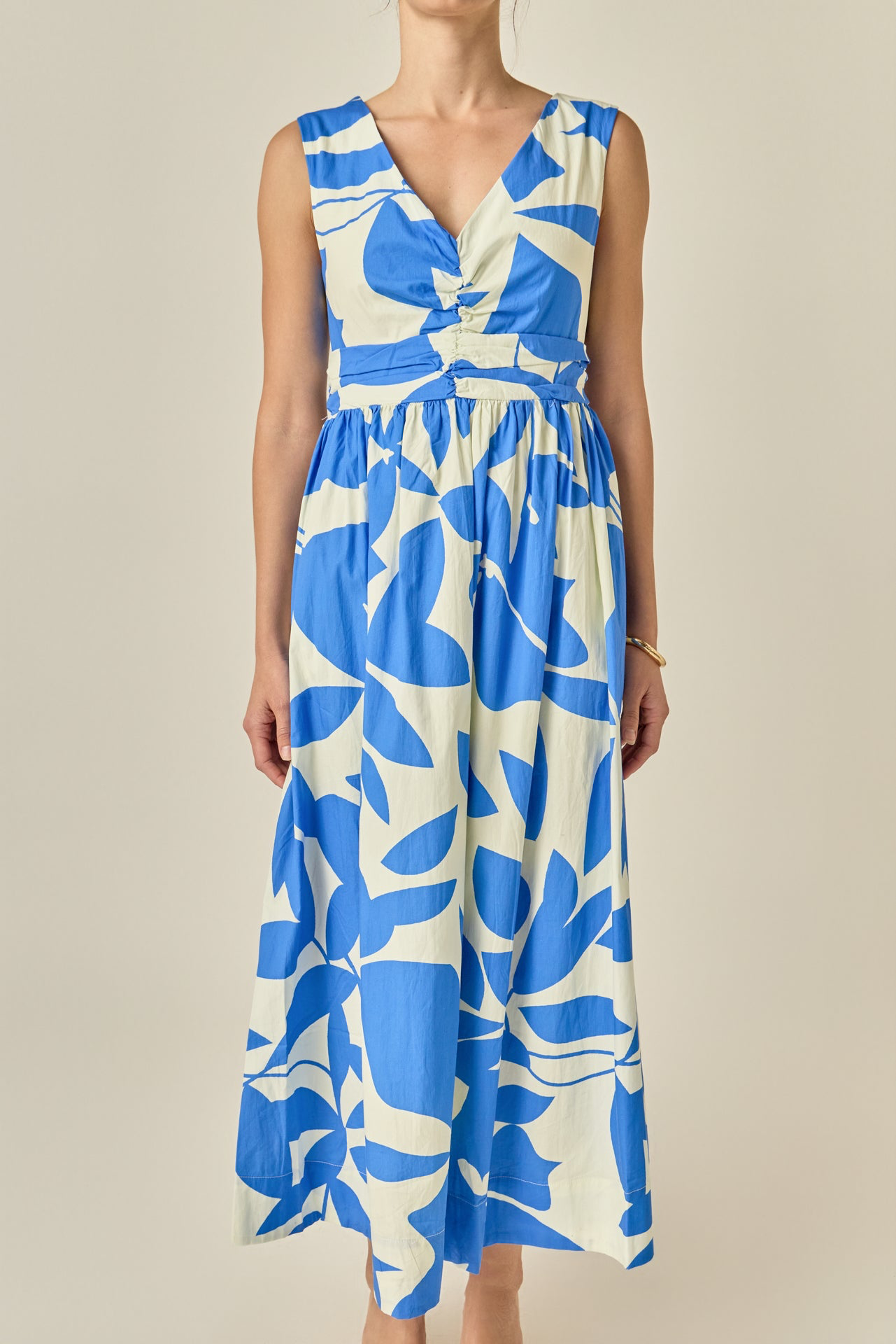 Blue/White Ruched Midi Dress
