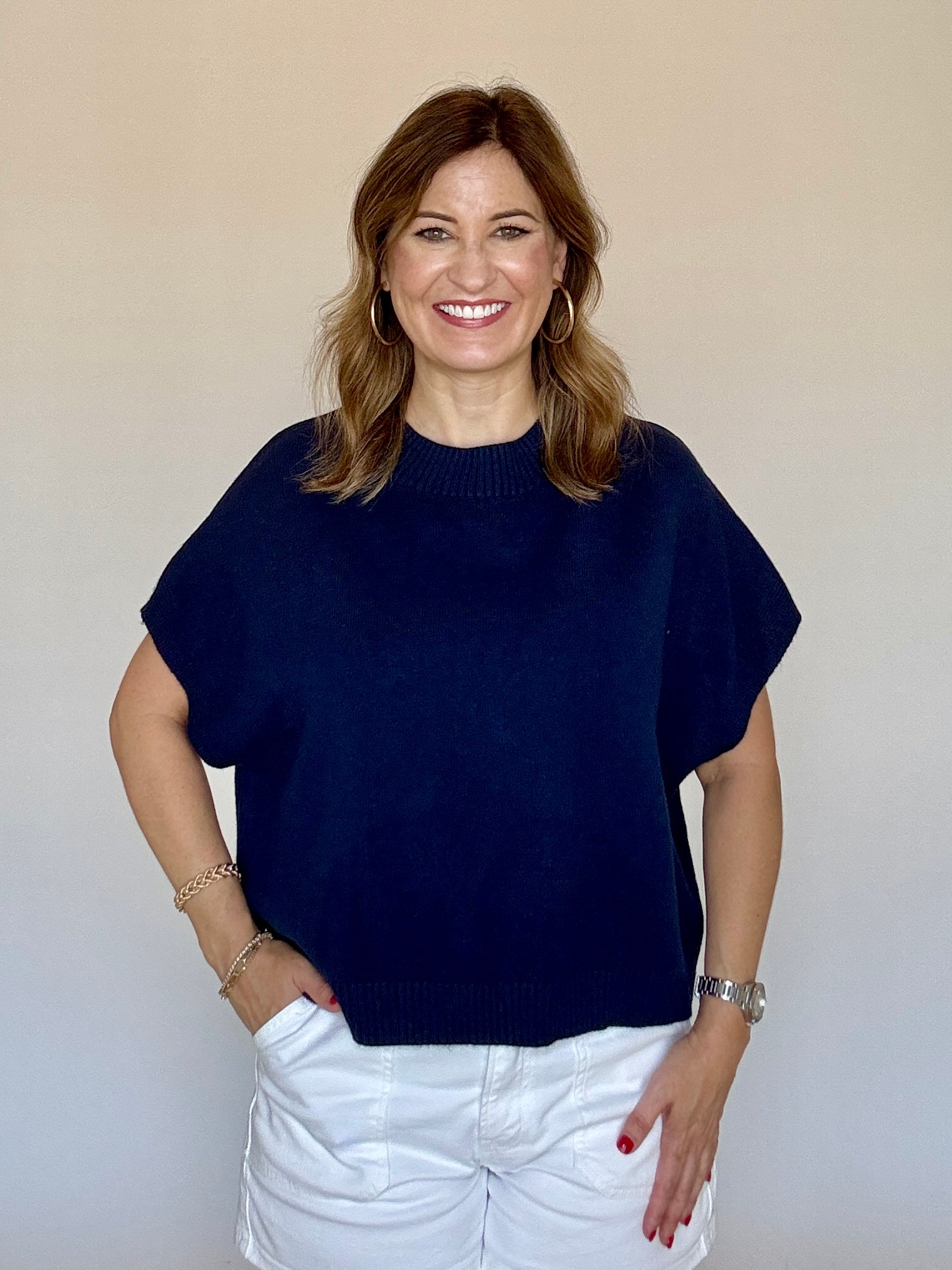 Solid Sweater Vest Blouse Navy - PINCH