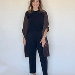 100% cashmere wrap in chocolate worn as a shawl - Chatsworth Boutique