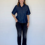 Denim Boxy Button Up Blouse, Detail - THML