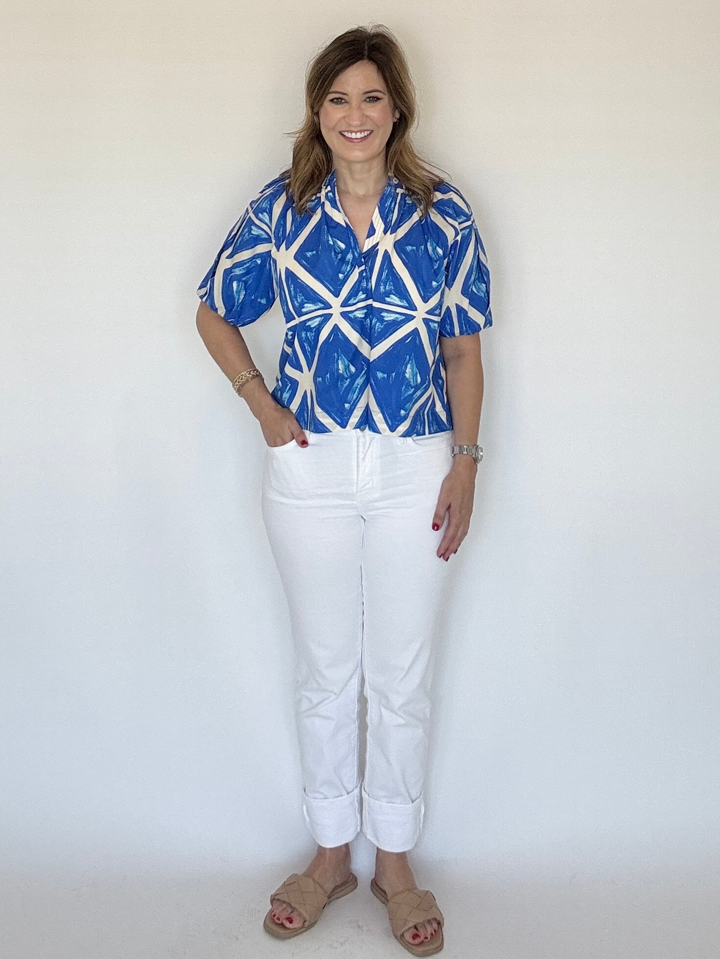 Henley Blouse Blue Tile