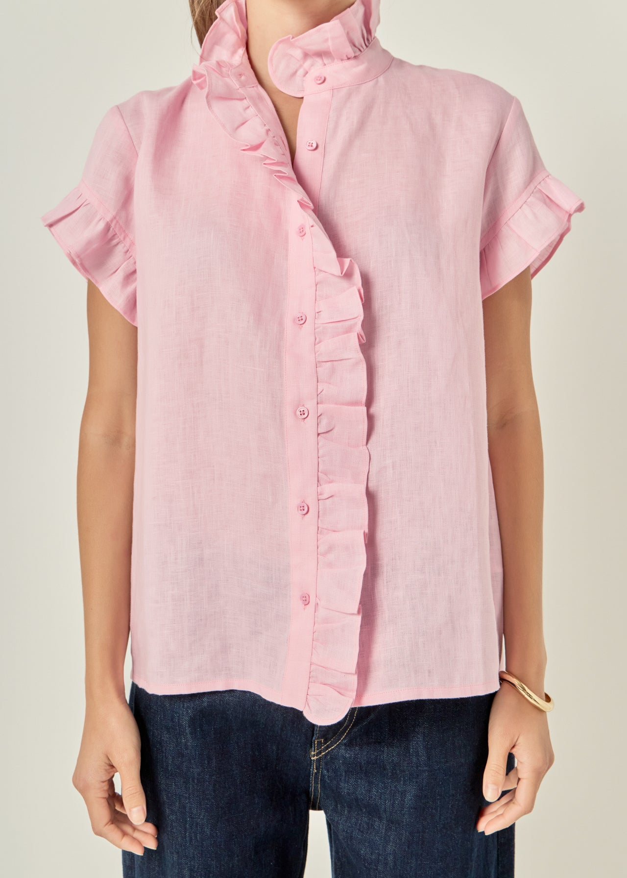 Linen Ruffle Shirt Lt. Pink