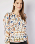 Harvest Pleated Ruffle Front Blouse