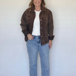 Chocolate oversized denim jacket by Vintage Havana, back view
