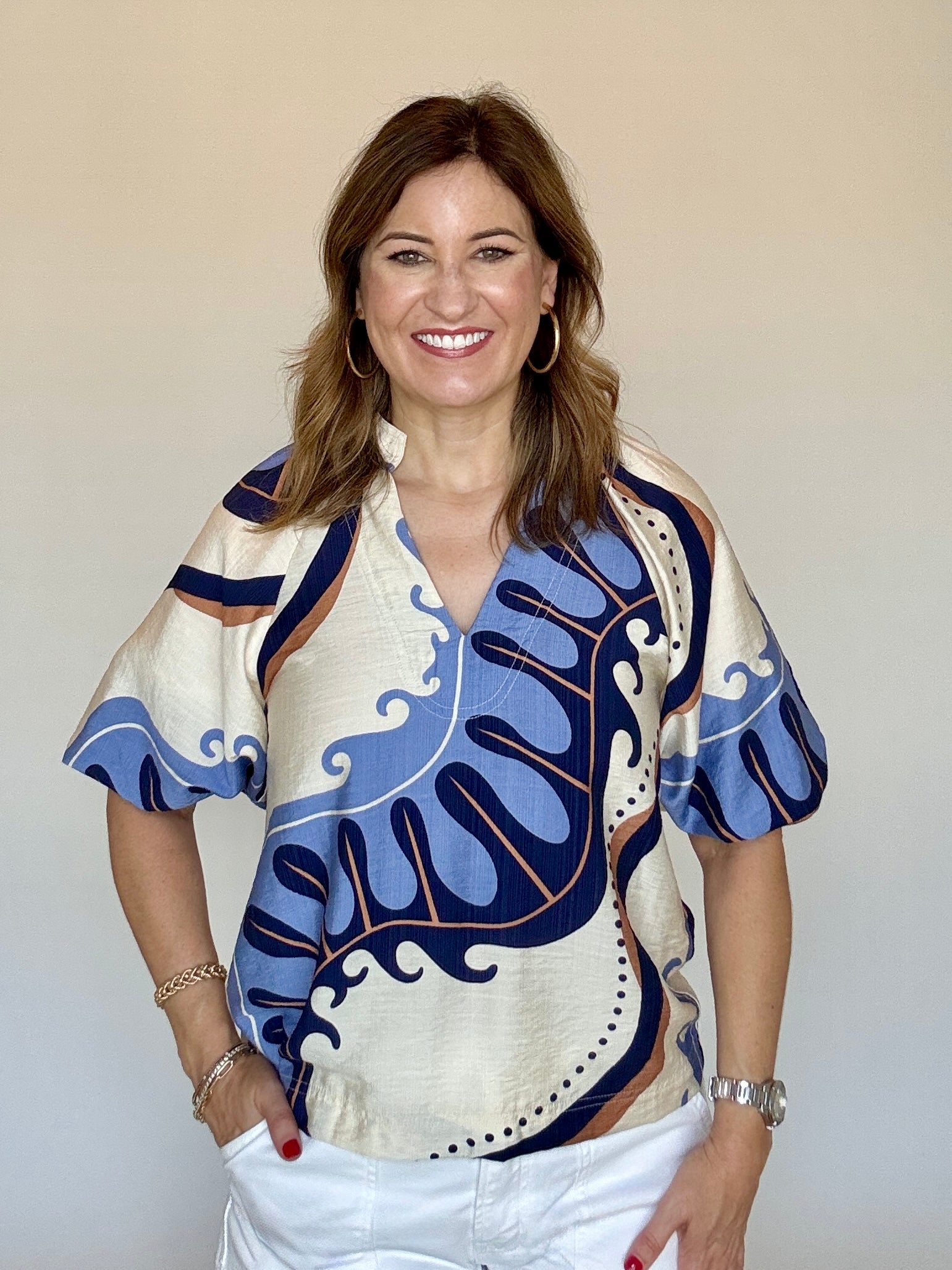 Navy/Powder Blue Blouse - THML