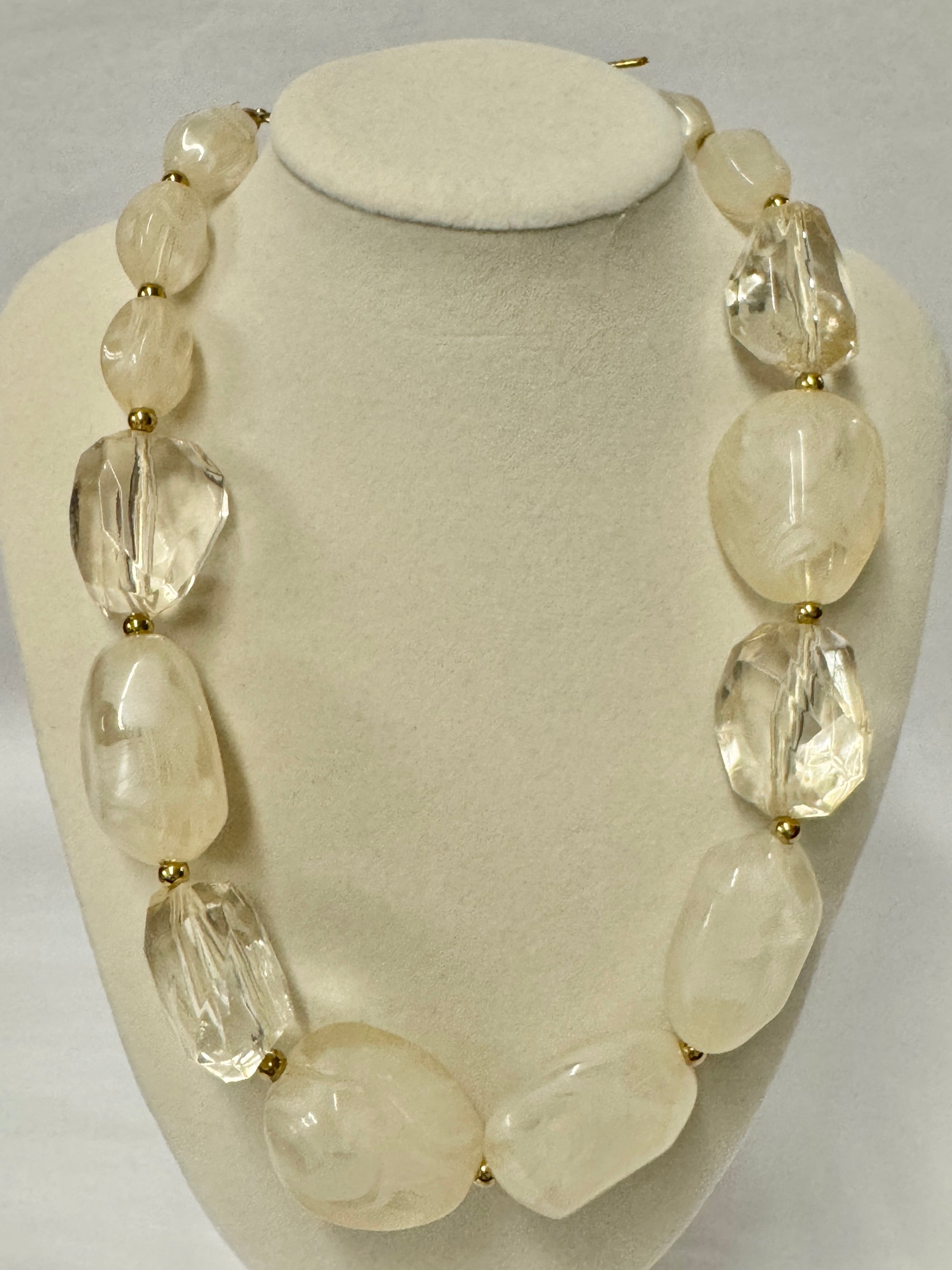 Chunky Bead &amp; Glass Necklace Ivory