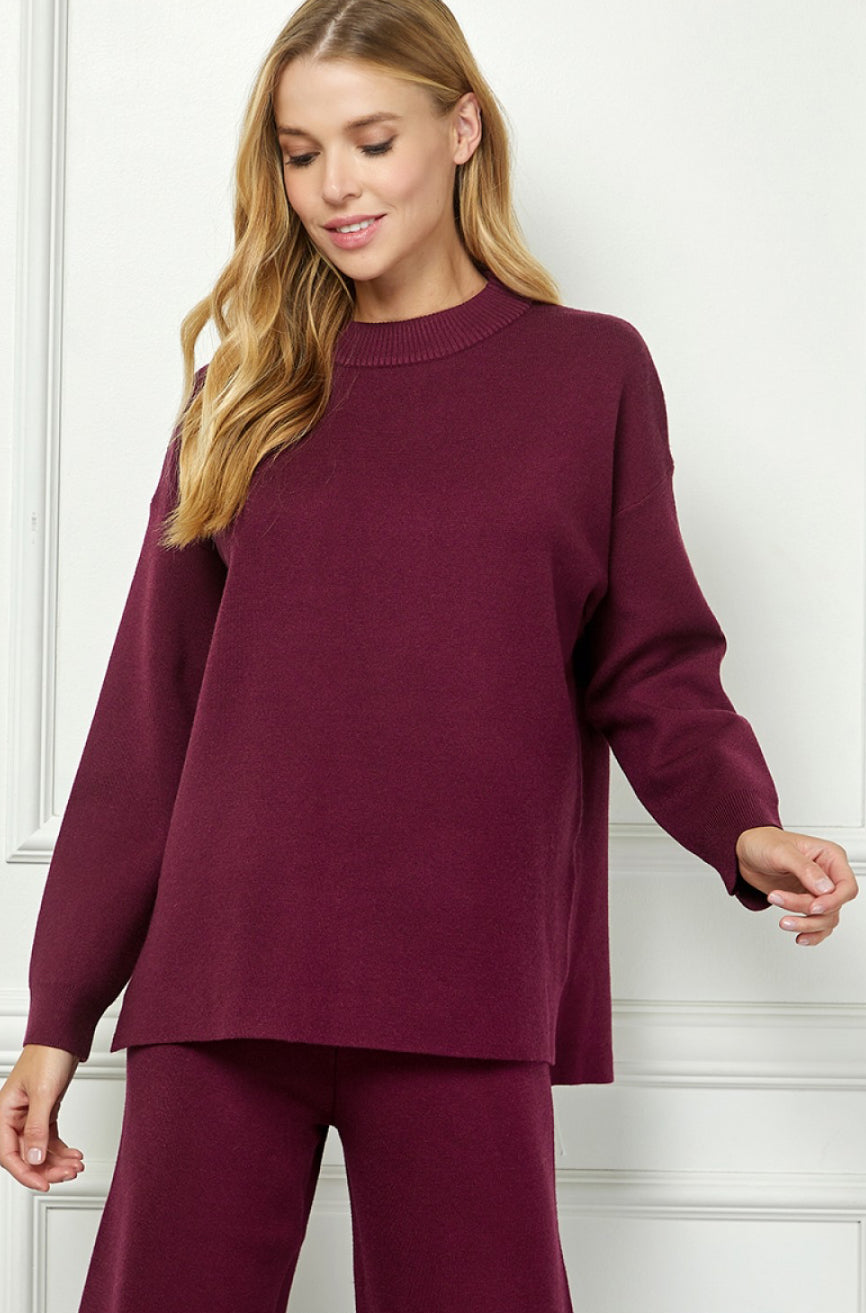 mock turtleneck long sleeve knit sweater