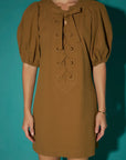 Laced Up Puffed Sleeve Mini Dress
