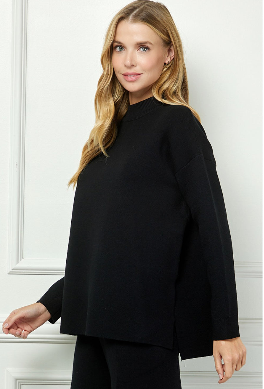 mock turtleneck long sleeve knit sweater