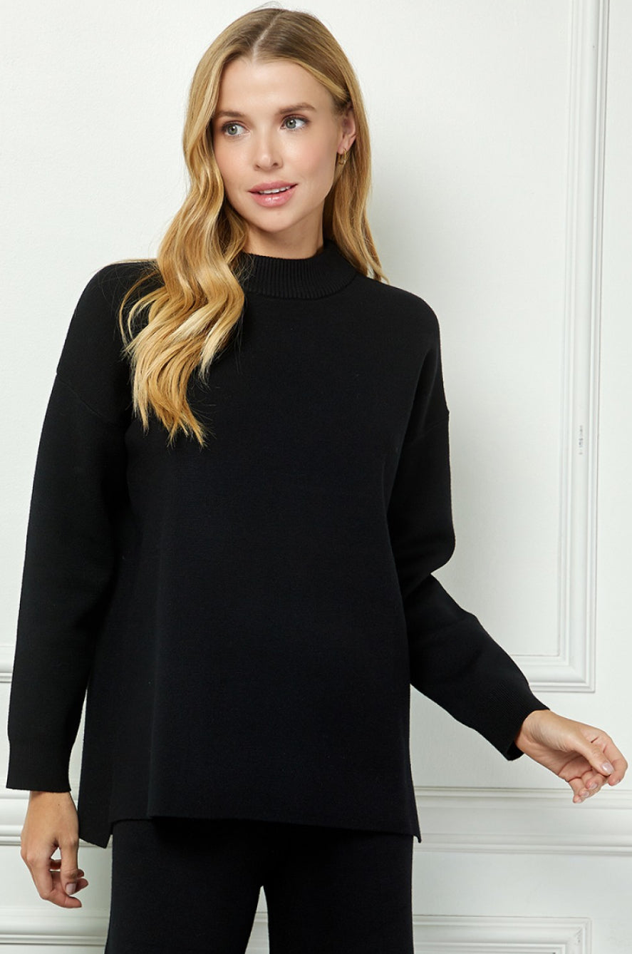 mock turtleneck long sleeve knit sweater