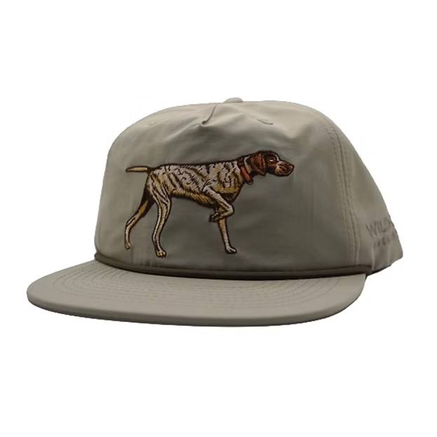 Beige cap with a German Shorthair Pointer illustration on a white background.