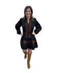 embroidered balloon sleeve tie neck ruffle bottom mini dress