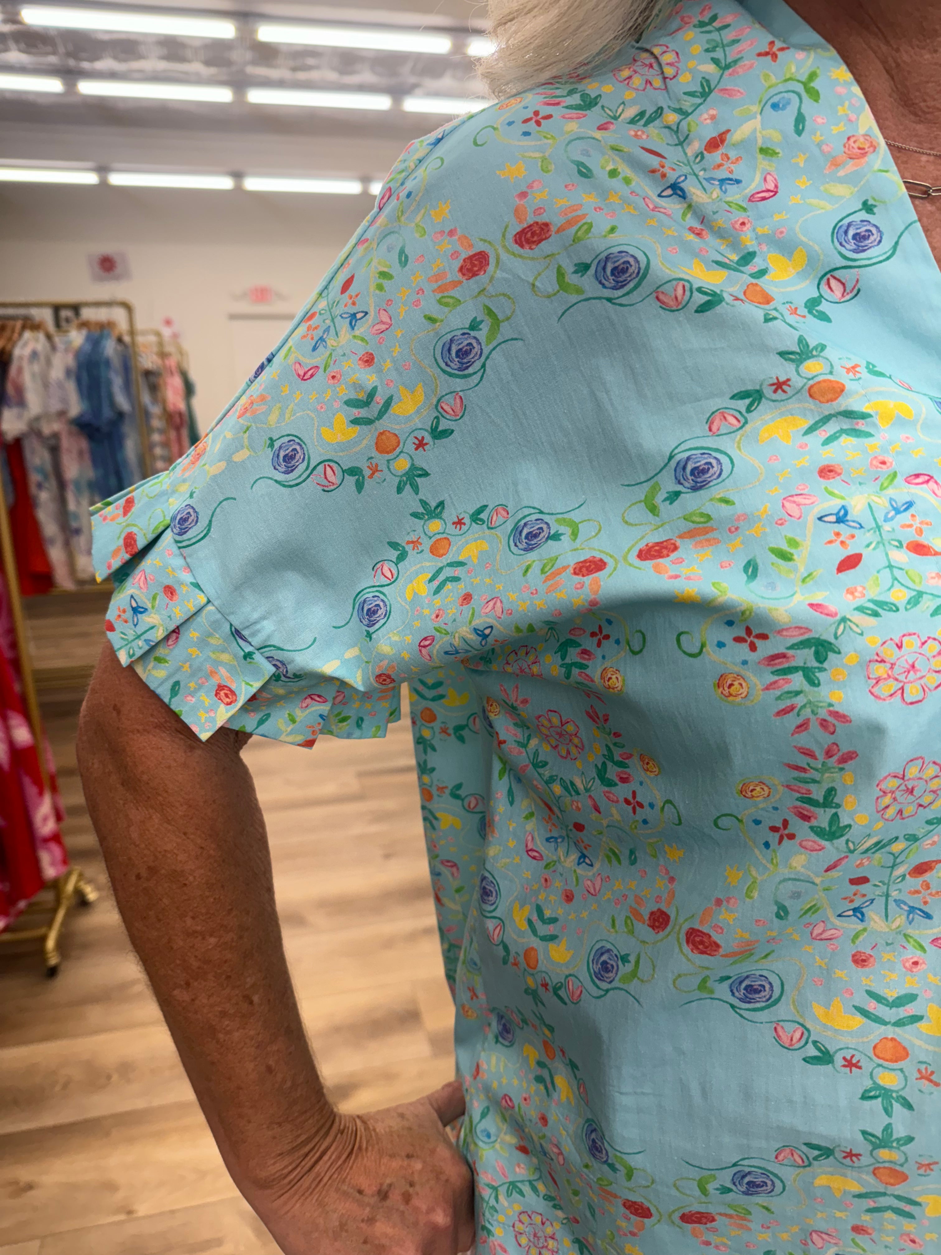 Kimono Pleat Blue Embroidery