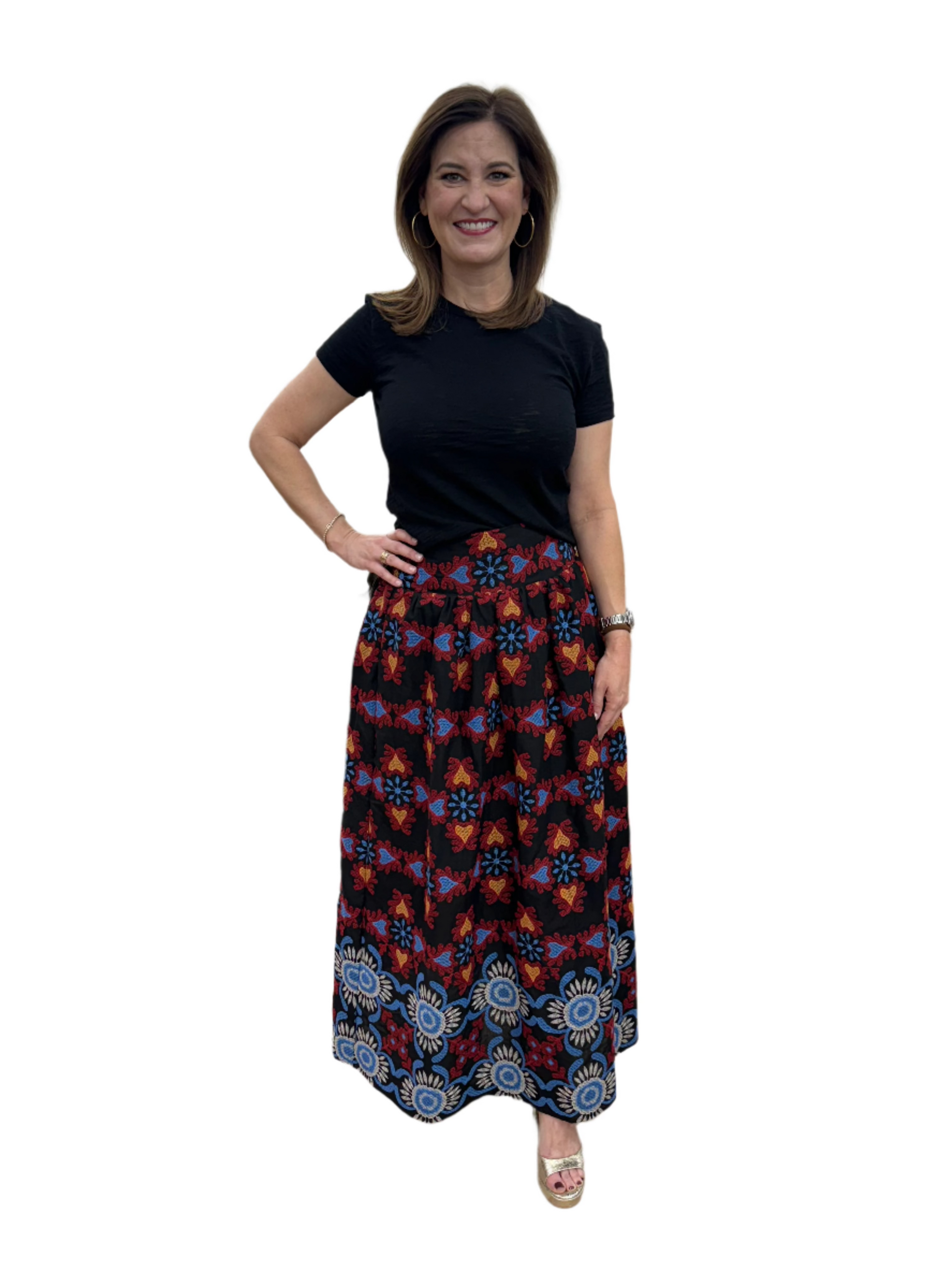 embroidered maxi festive resort skirt