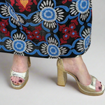 embroidered maxi festive resort skirt gold shoes