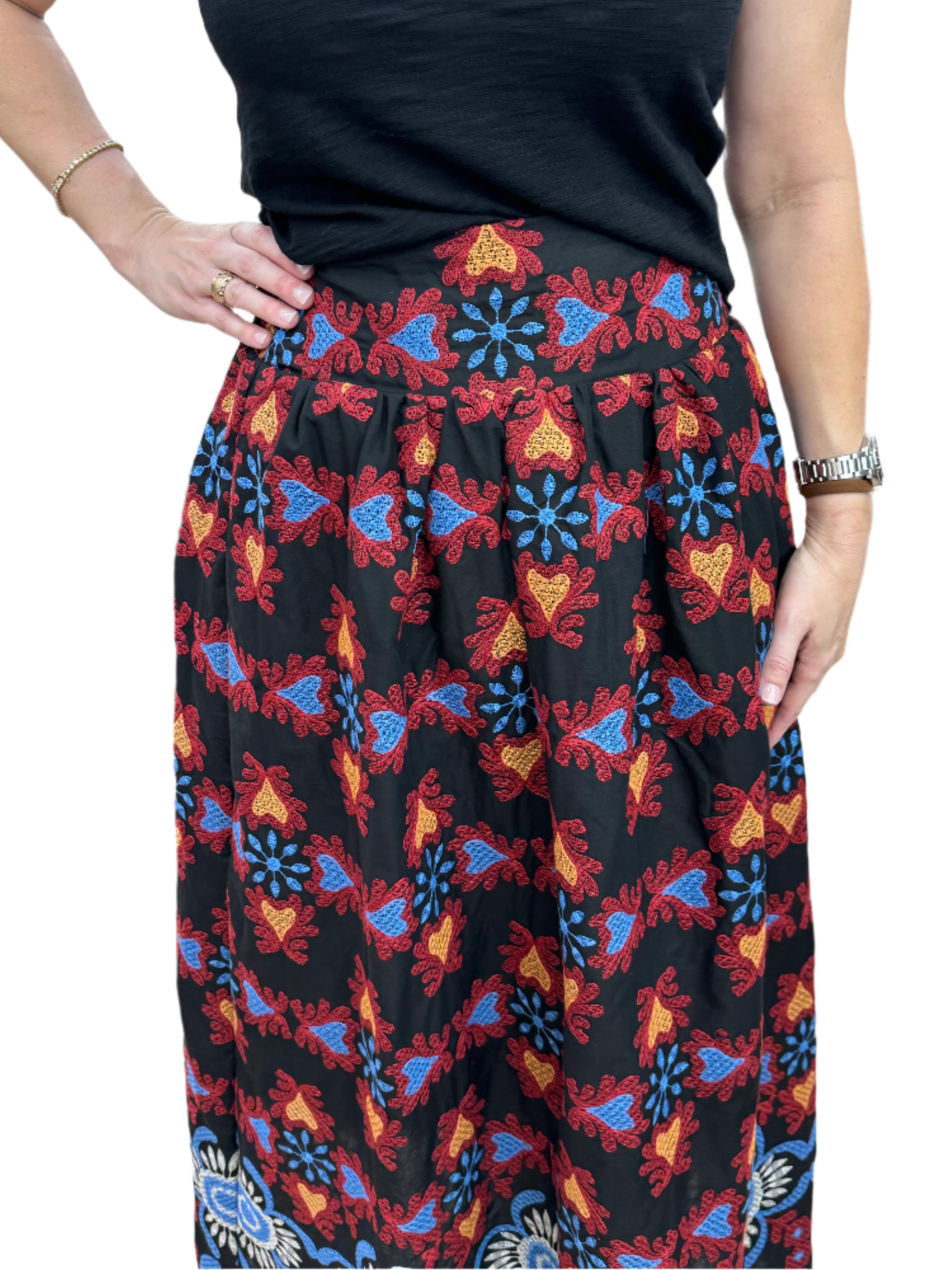 embroidered maxi festive resort skirt