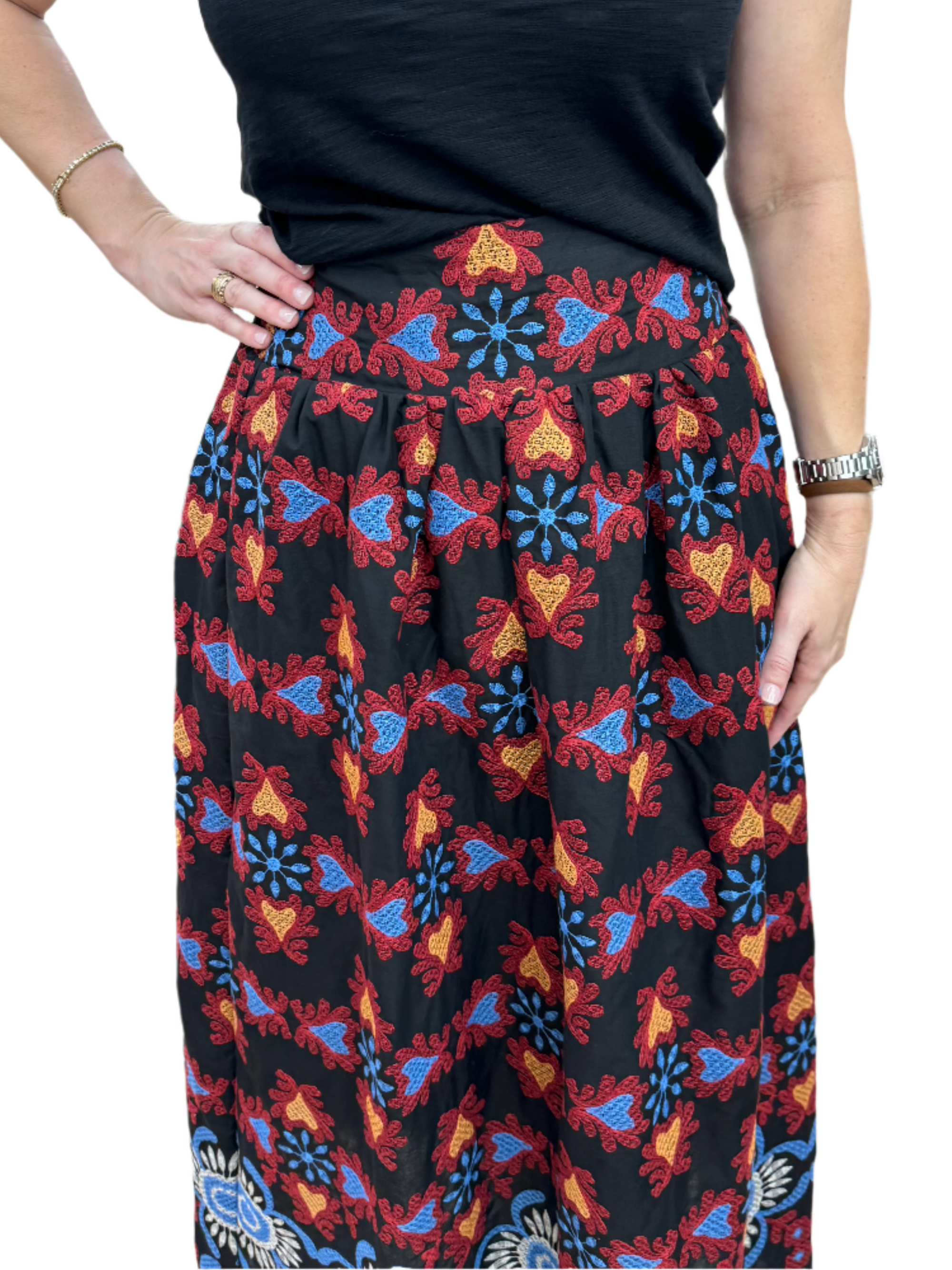 embroidered maxi festive resort skirt