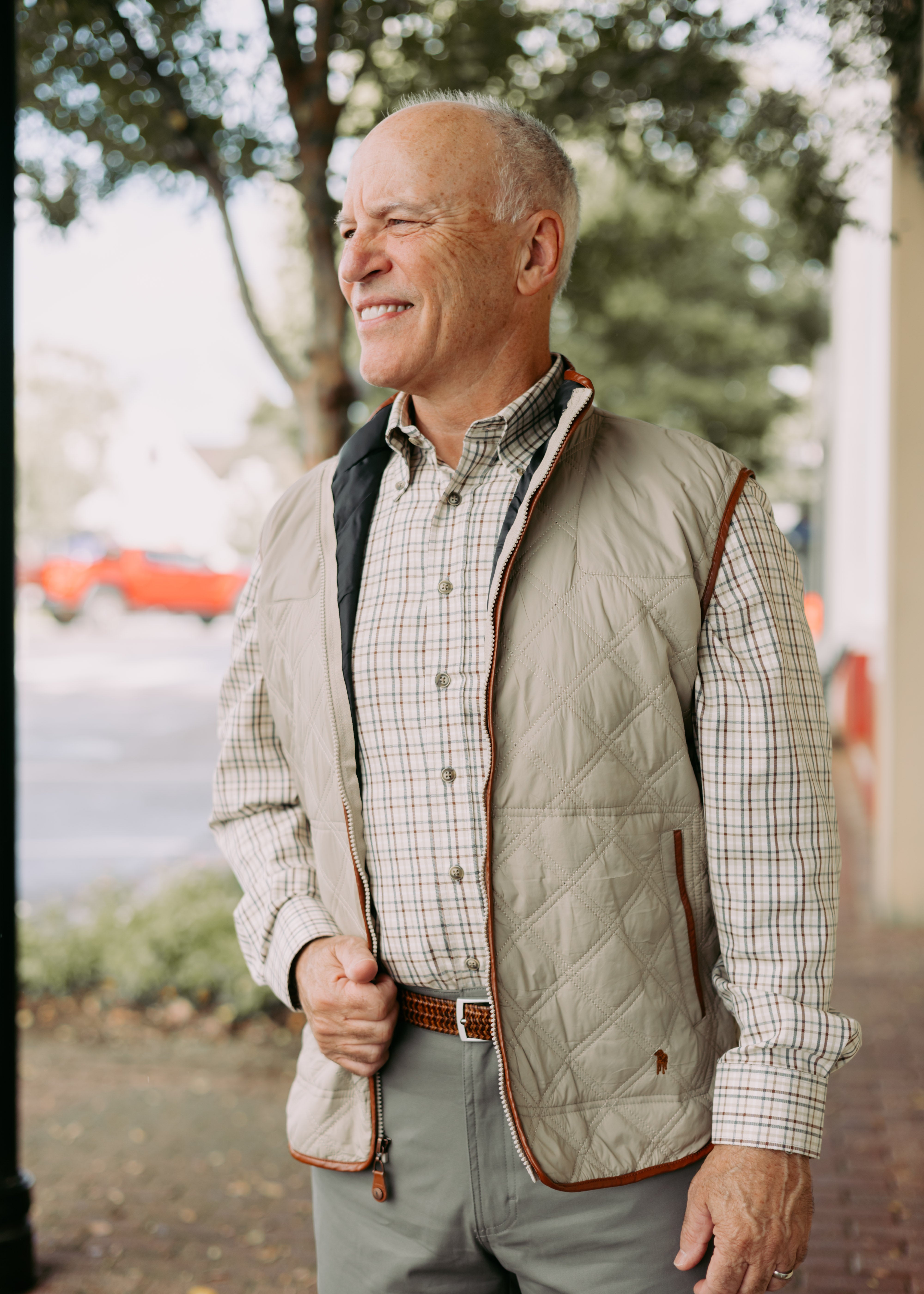 Quilt Vest Wheat Straw by Southern Casanova, styled on model - Chatsworth Boutique