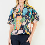 Navy Floral Puff Sleeve Blouse - THML
