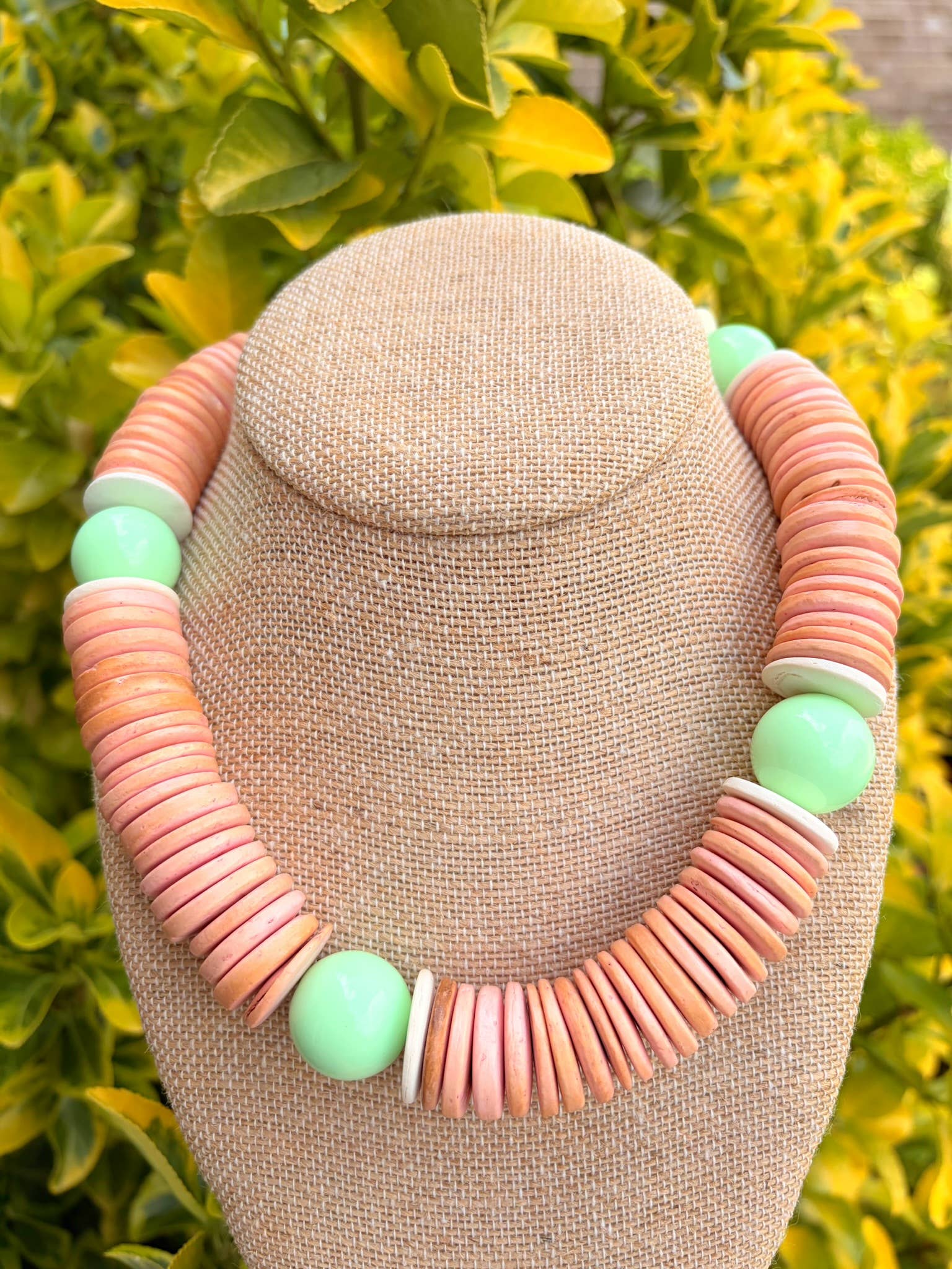 Peach and Green Disc Necklace