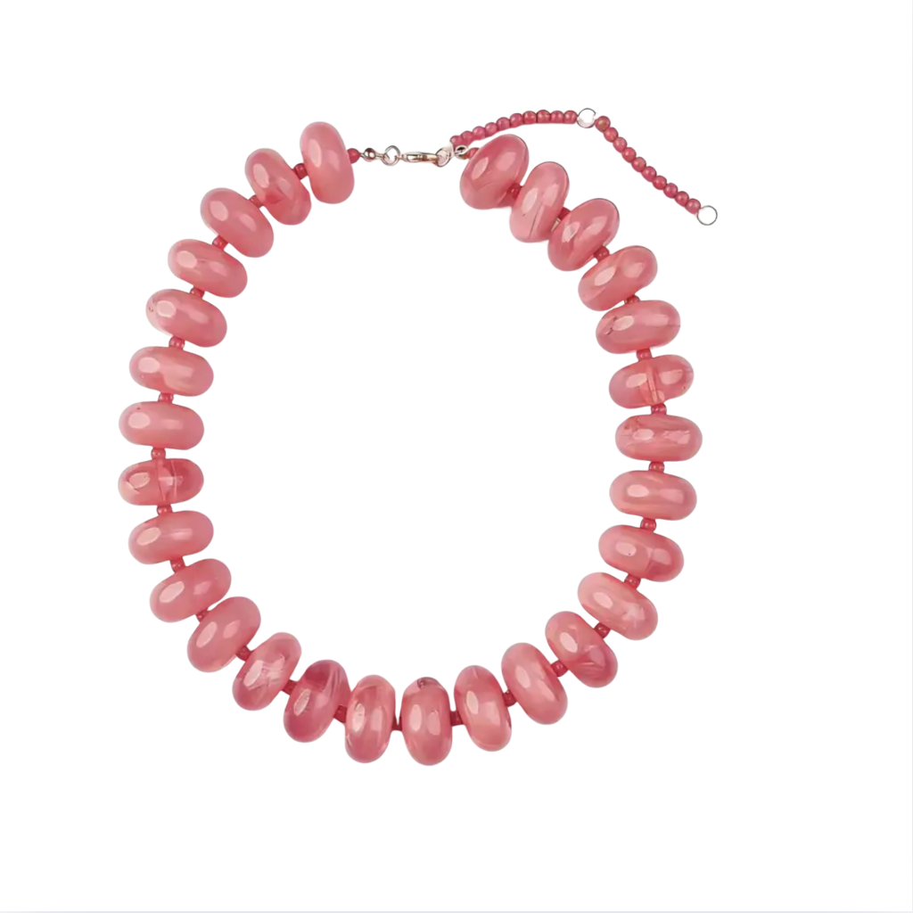 Necklace with pink beads on a white background