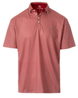 Red patterned polo shirt on a white background