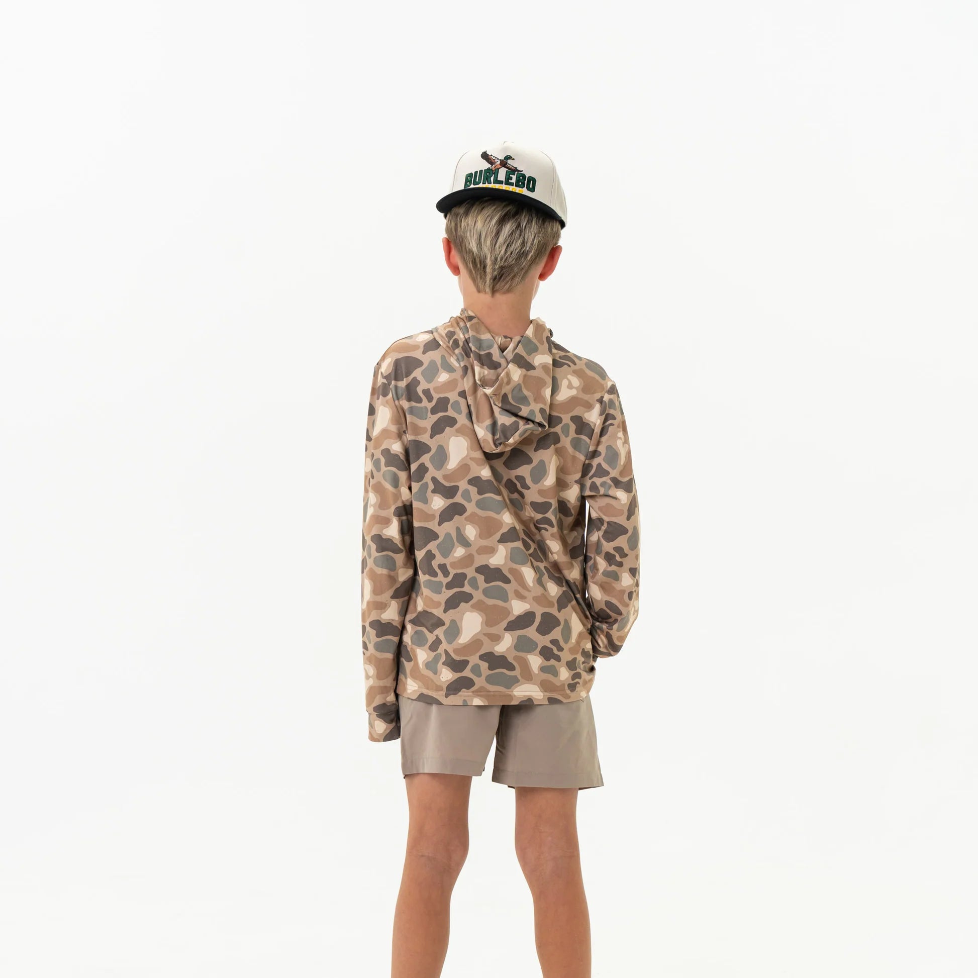 Youth Perf. Hoodie, Pintail Camo, Back View - Burlebo