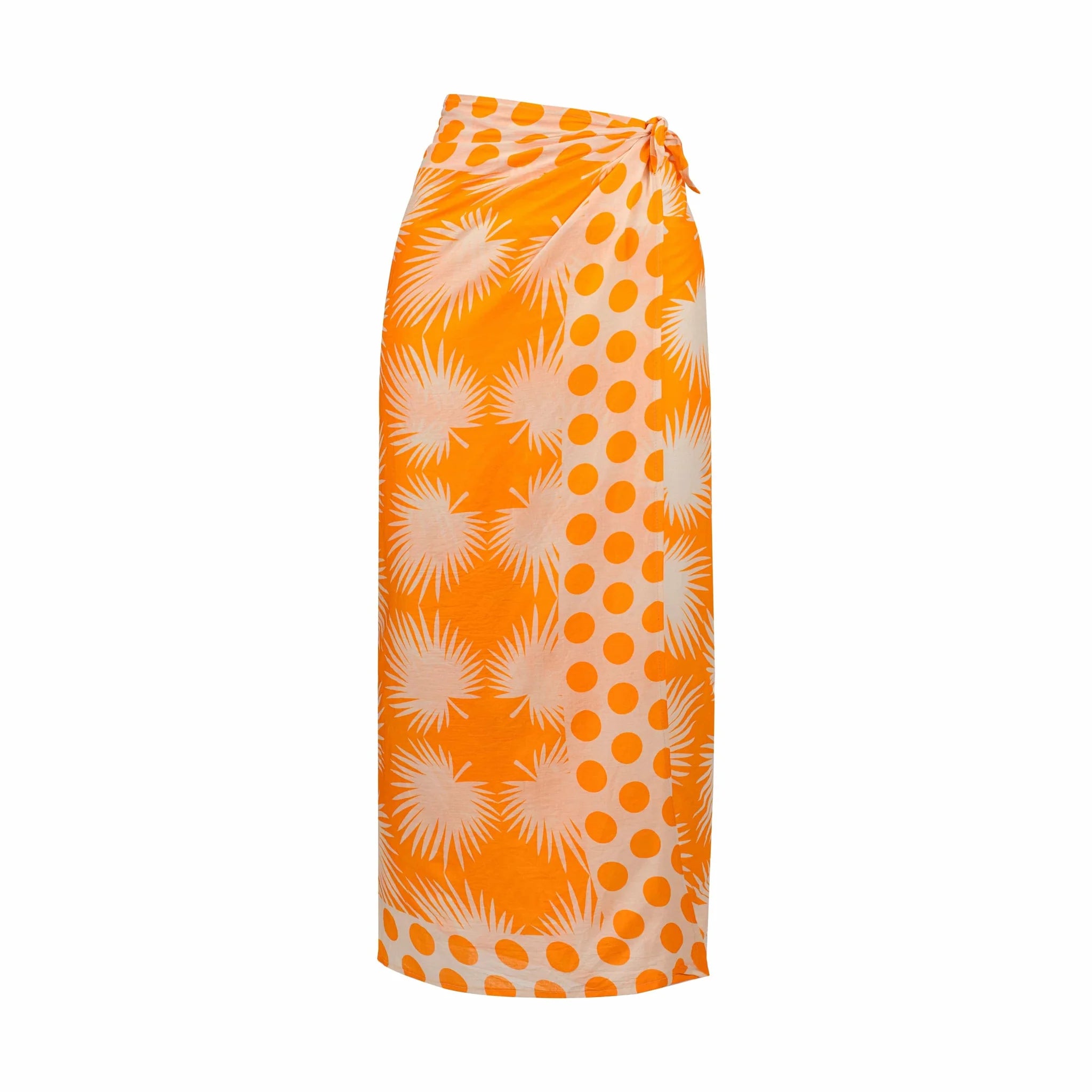 a yellow gold dot sarong with palm frond design.