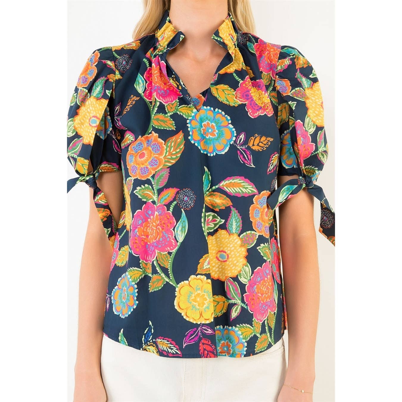 Floral Pattern V-Neck Top