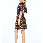 Ribbon Print Brown Mini Dress, Styled - Ciebon