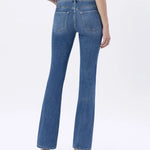 High rise stretch slim bootcut jeans in medium dark wash, front view, women's denim