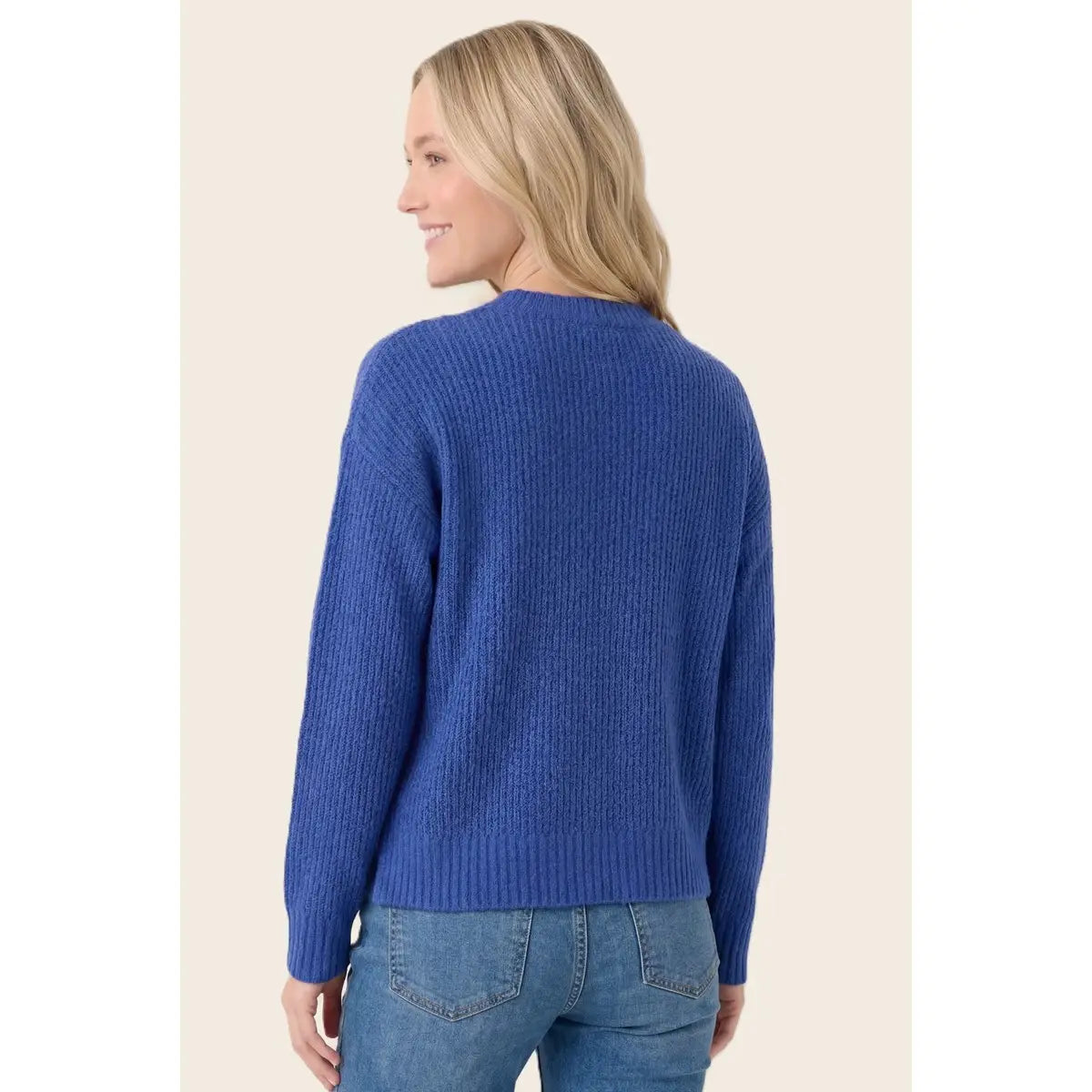 Denim Crew Neck Sweater, Royal Blue, Styled - Stoccato