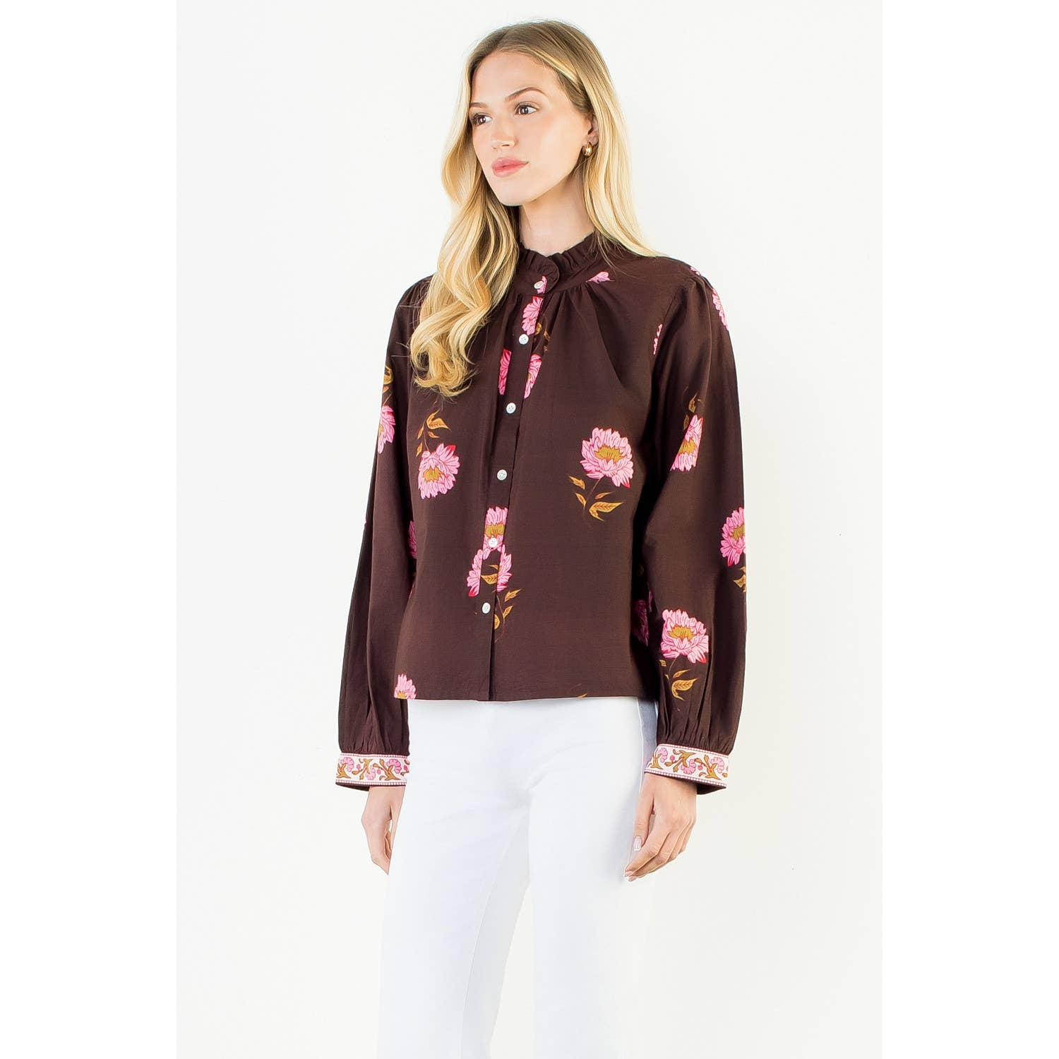 Long Sleeve Floral Top With Pattern Cuffs - Chatsworth Boutique