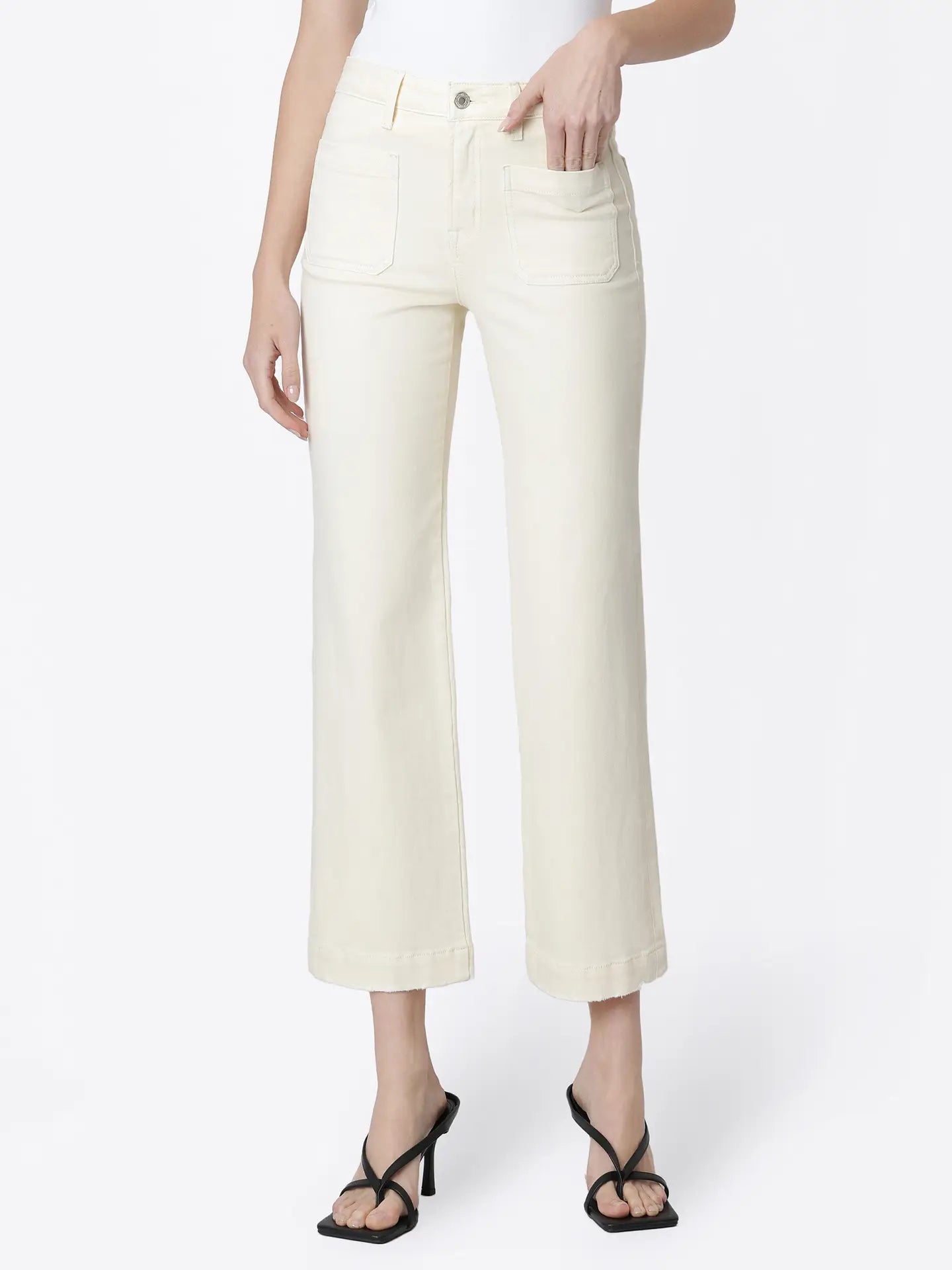 High Rise Pocket Slim/Wide Jean, Cream - VERVET