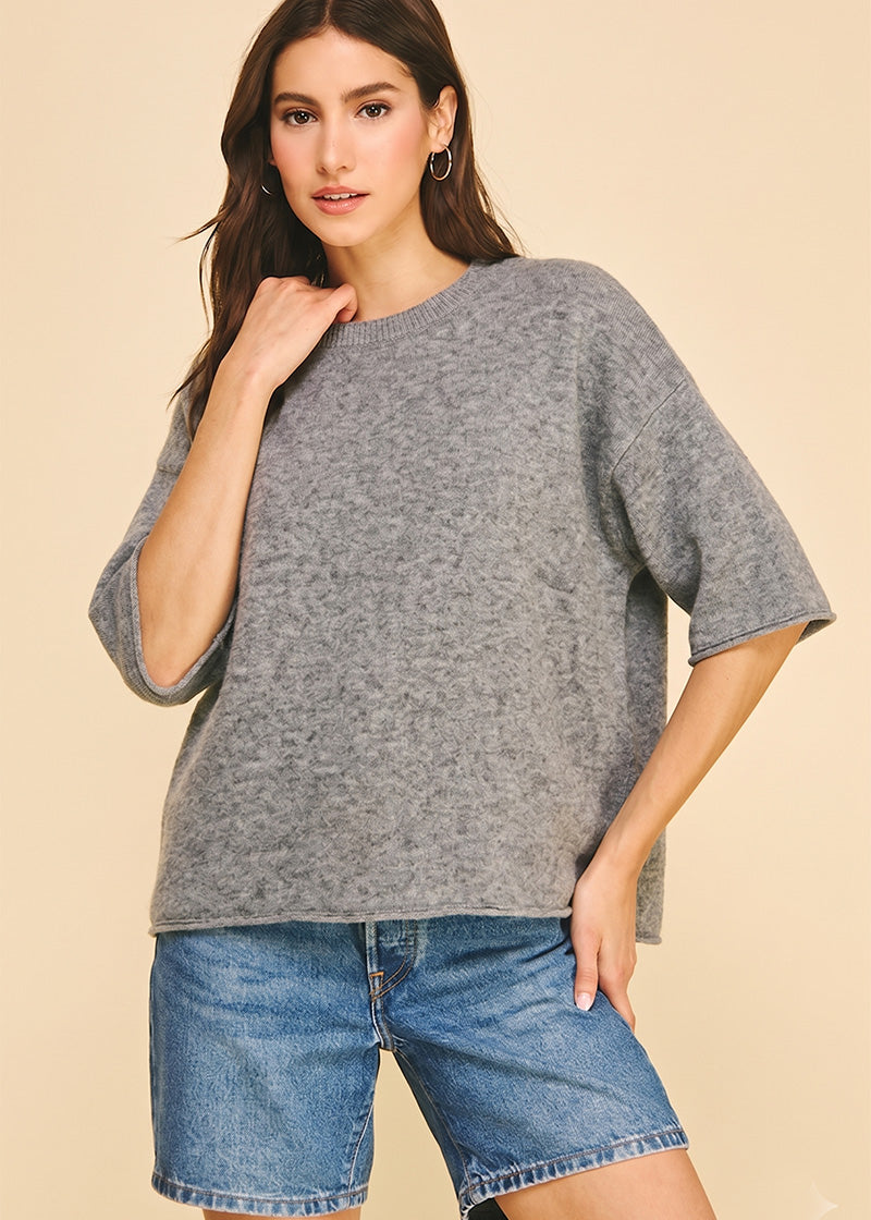 Short Sleeve Sweater, Grey - PINCH
