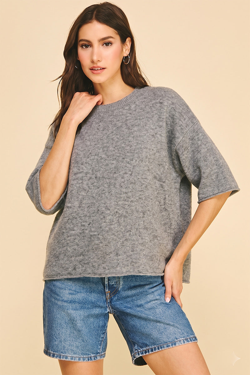 Short Sleeve Sweater, Grey - PINCH