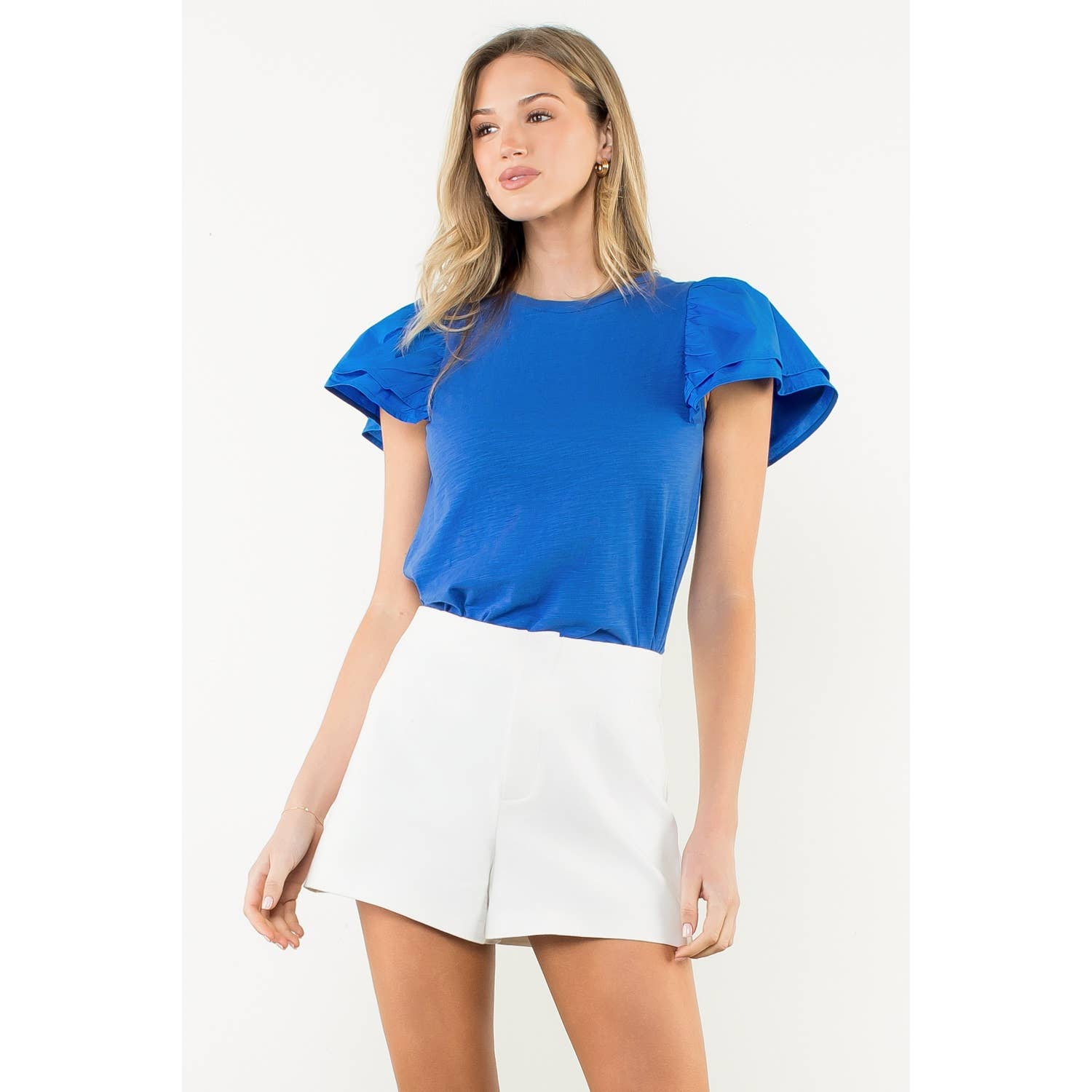 Ruffle Layered Flutter Sleeve Top