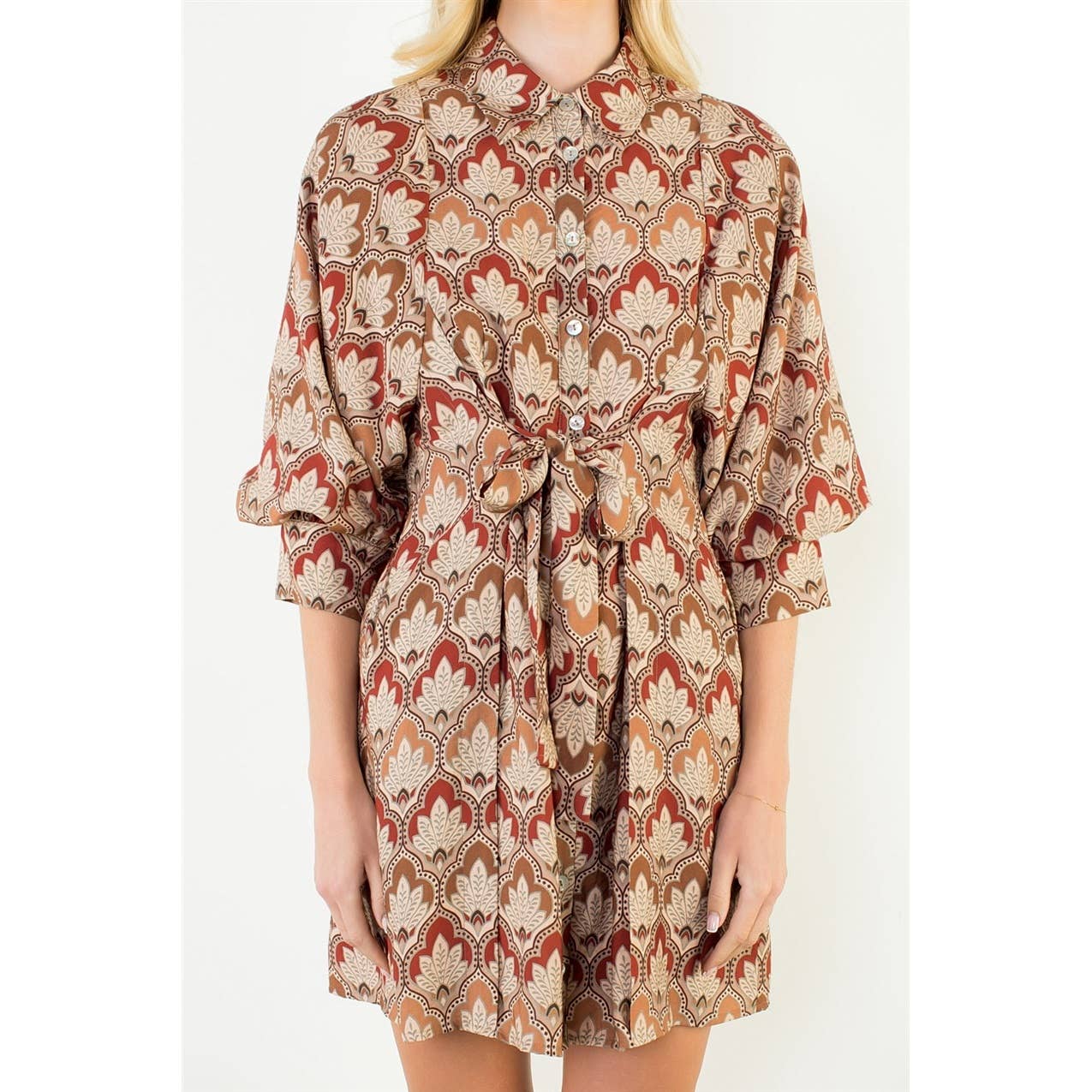 Long Sleeve Pattern Button Down Dress - Chatsworth Boutique