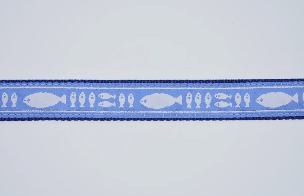Blue &amp; White Batik Fish Dog Collar - Chatsworth Boutique