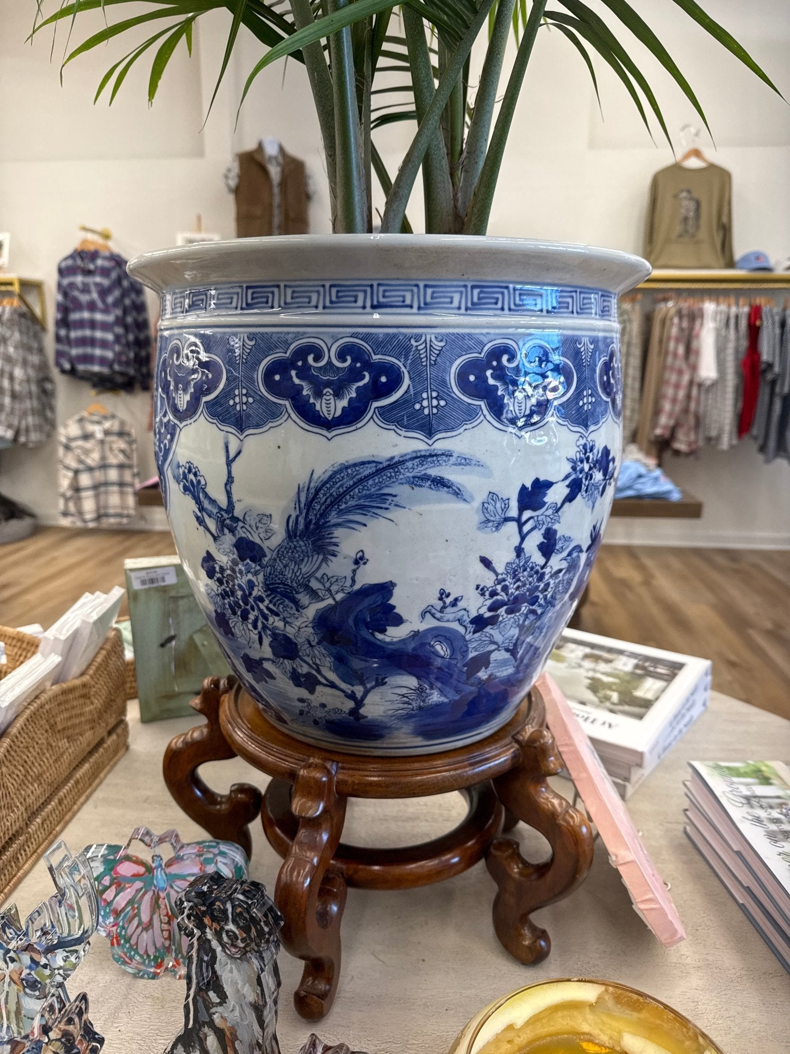 Blue &amp; White Fish Bowl Planter - 14 inches - Chatsworth Boutique