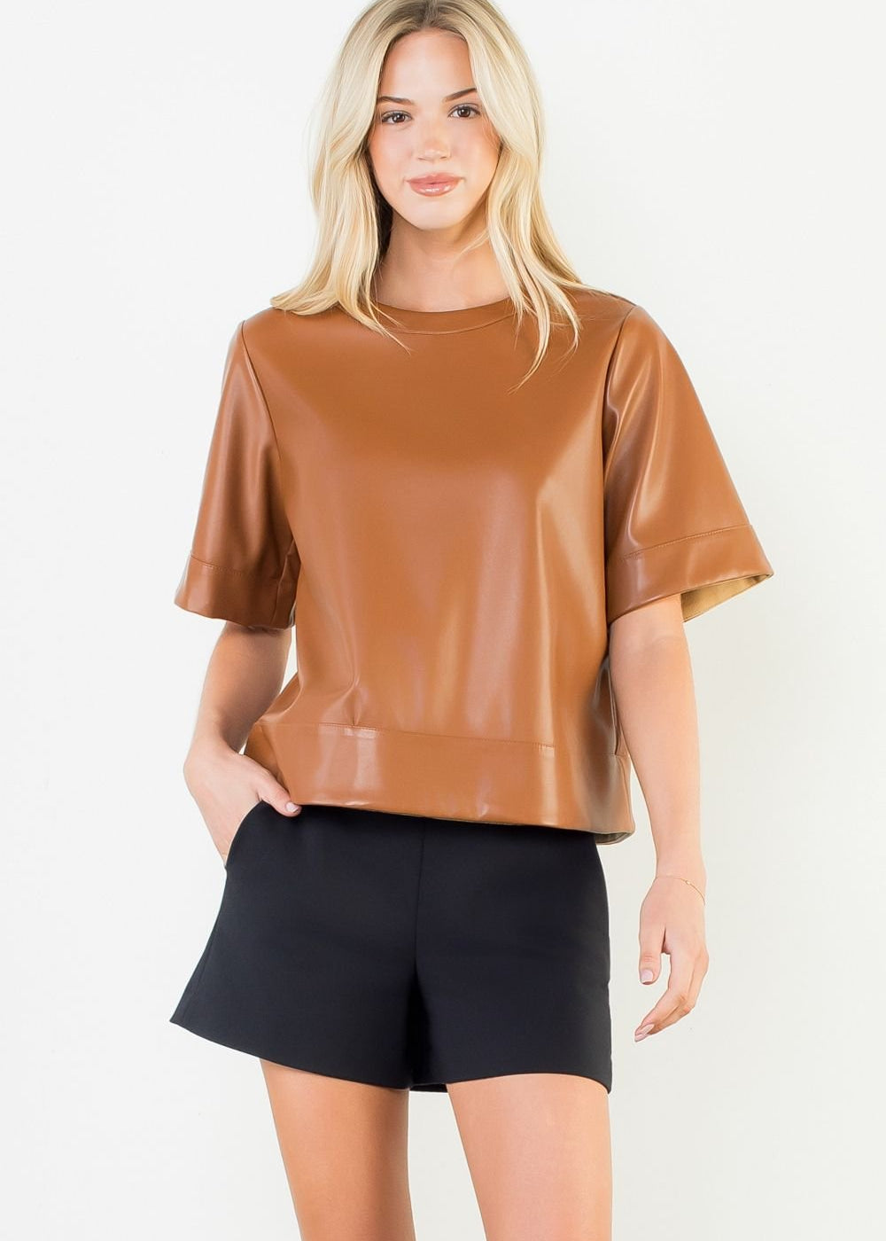 Boxy Leather Blouse - Chatsworth Boutique