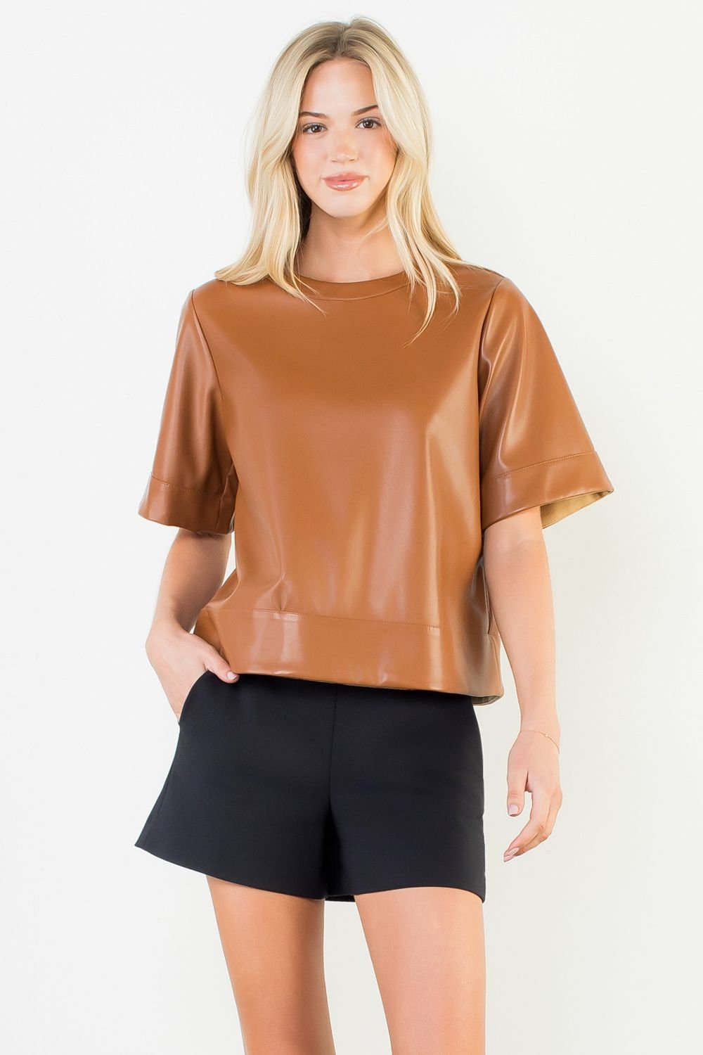 Boxy Leather Blouse - Chatsworth Boutique