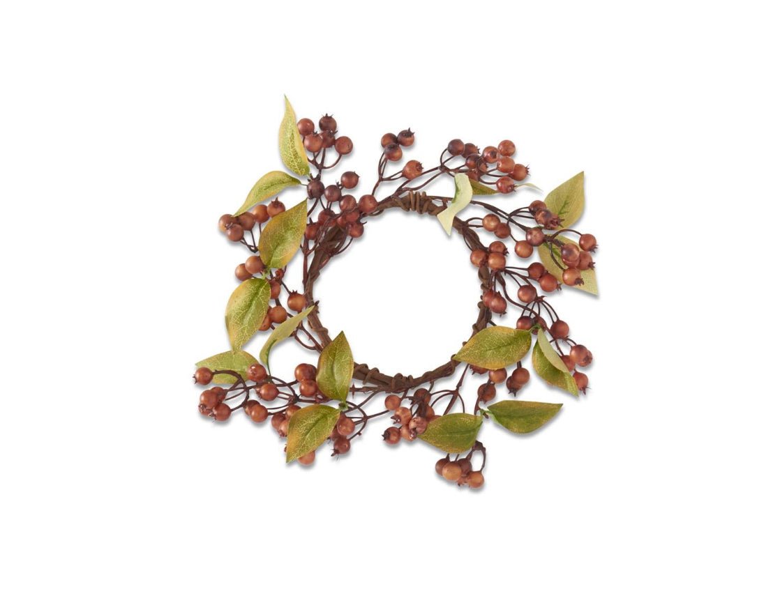Brown Berry Candle Ring Green Leaves - Chatsworth Boutique
