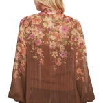 Brown Floral Tie Neck Blouse - Chatsworth Boutique